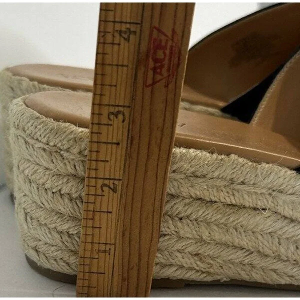 J Crew Canvas Espadrille Wedge Black Canvas Strap Mules Style AX841 Size 10.5
